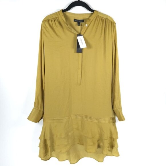 NWT BANANA REPUBLIC Chartreuse Silky Tiered Ruffle Drop Waist Mini Dress Sz 4 - Picture 4 of 16